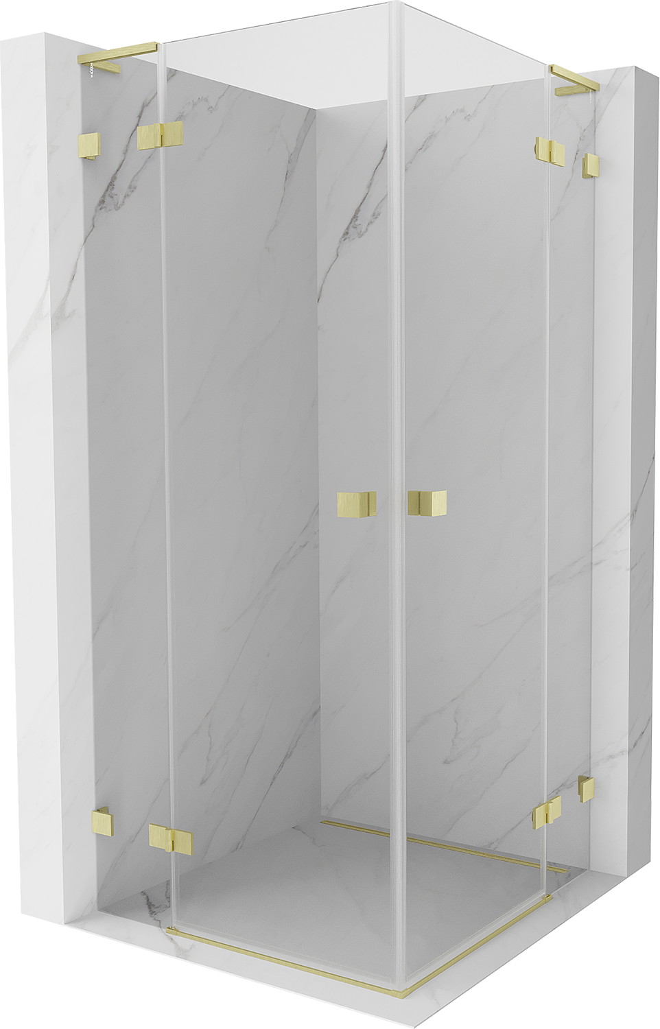 Mexen Lunar L Duo 80 x 80 cm Hinged Shower Enclosure, Transparent, Brushed Gold - 834L-080L-080P-55-00
